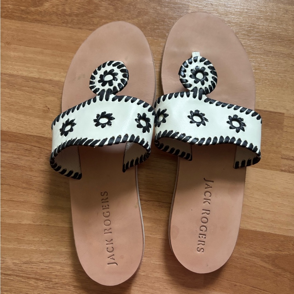 Jack Rogers Black and White Whipstitch Sandals